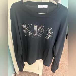 Free People Black Long Sleeve Top with Rhinestone Design